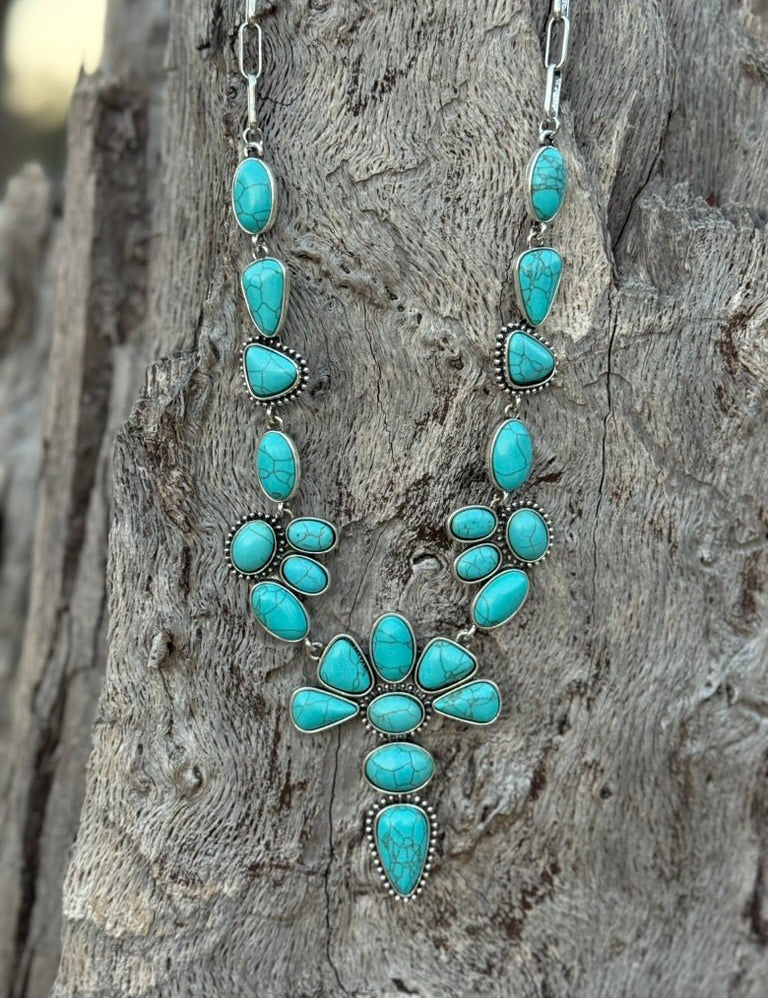 Turquoise Floral Drop Necklace