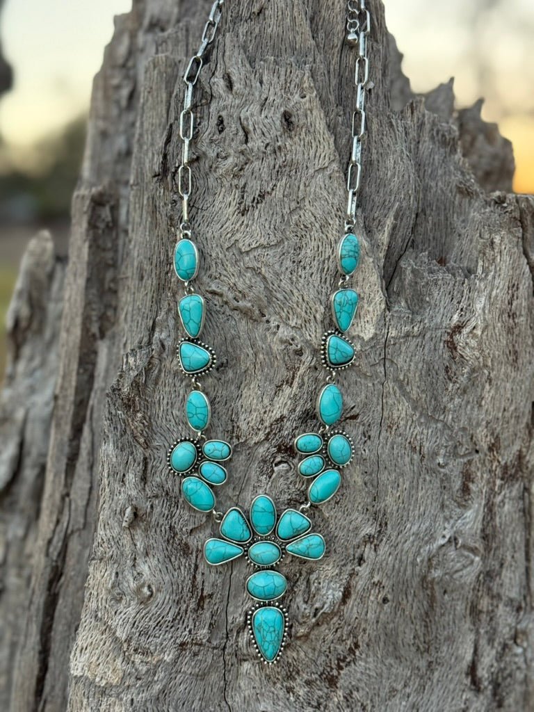 Turquoise Floral Drop Necklace