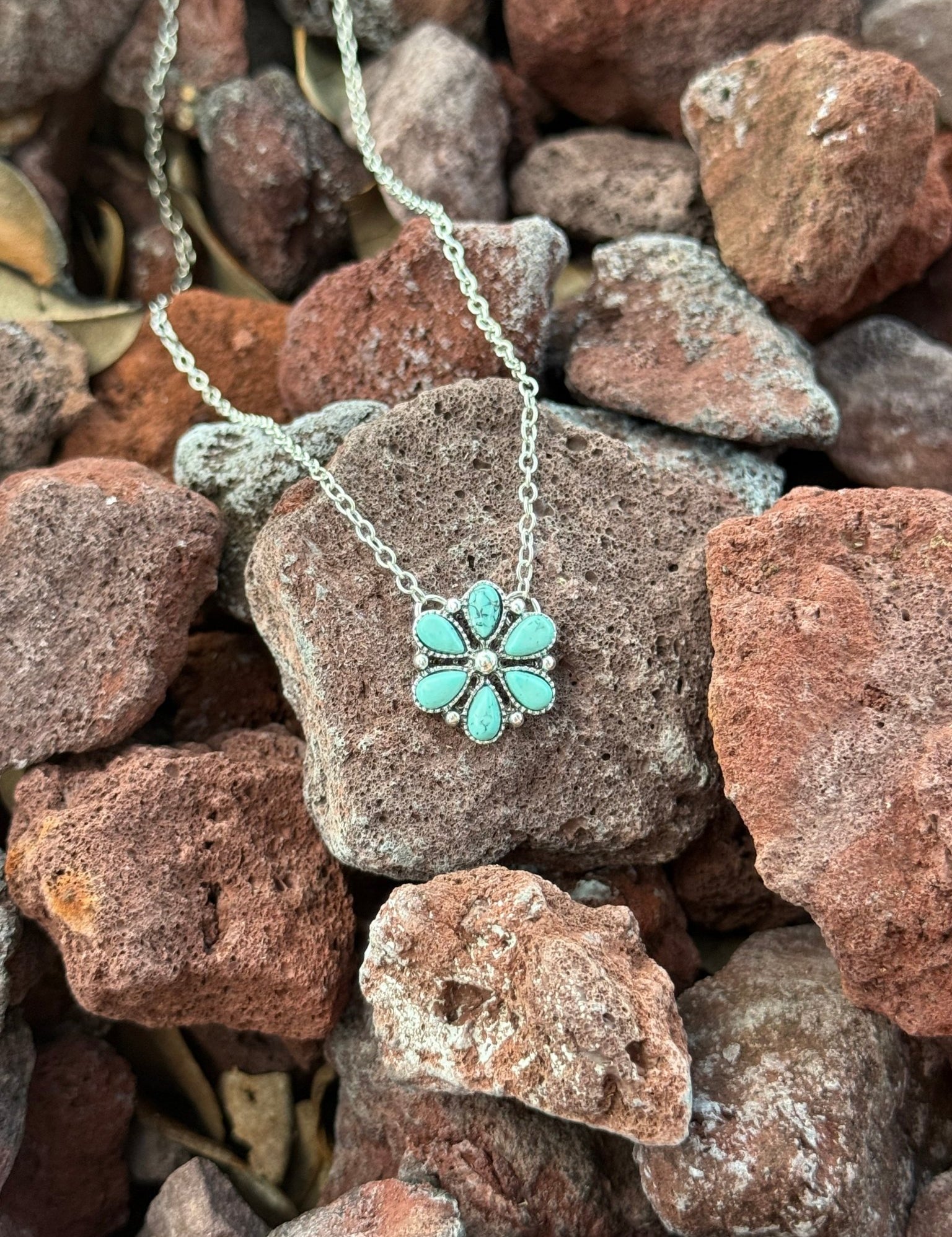 Turquoise Flower Chain Necklace