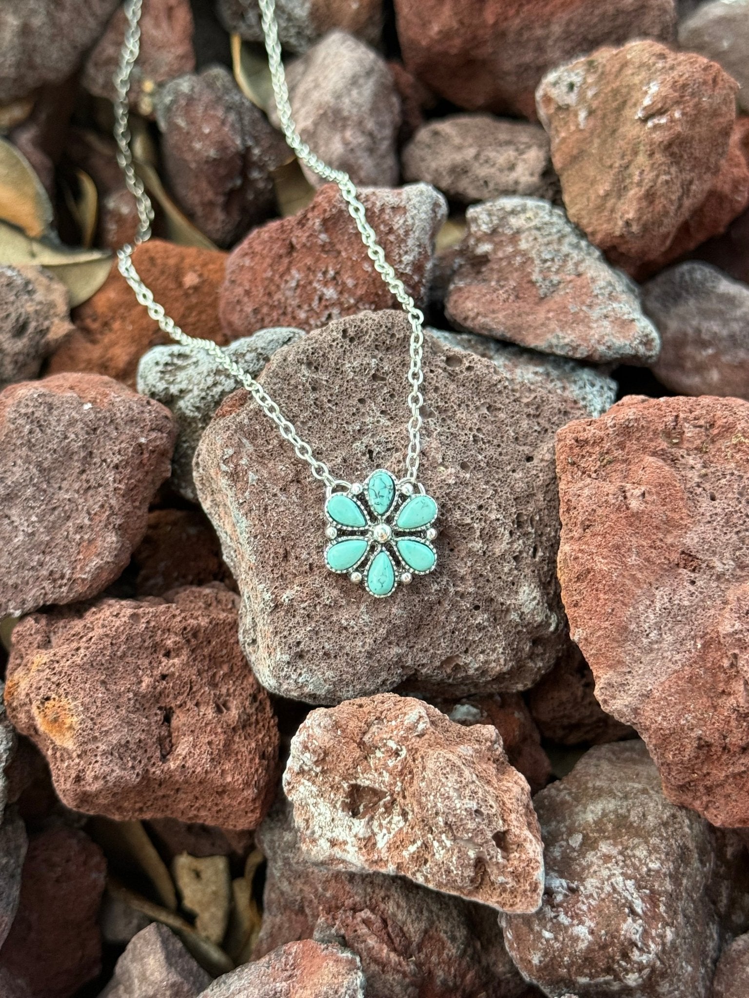 Turquoise Flower Chain Necklace