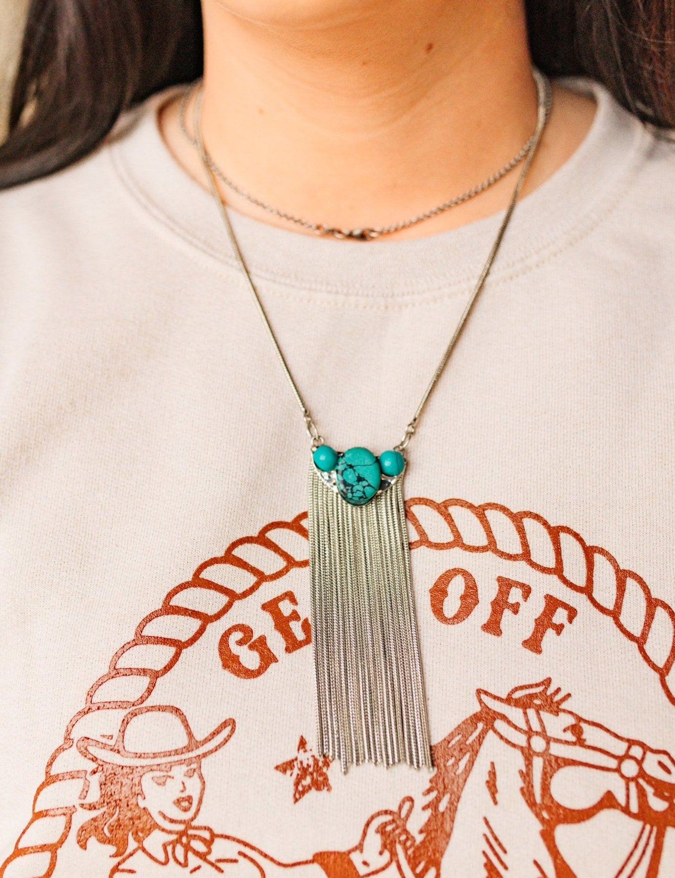 Turquoise Fringe Tassel Necklace