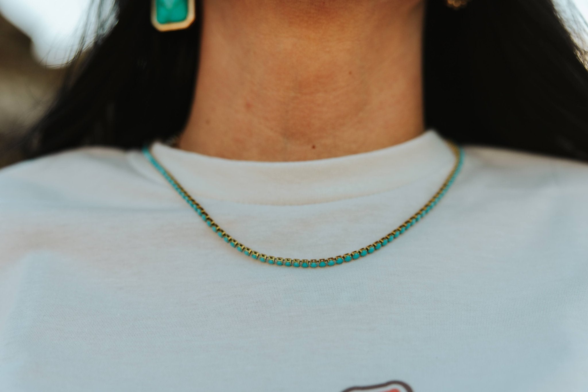 Turquoise Gold Tennis Chain Necklace