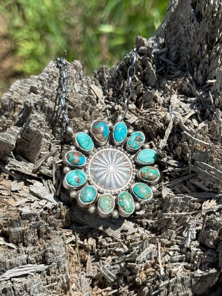 Turquoise Halo Concho Chain Necklace