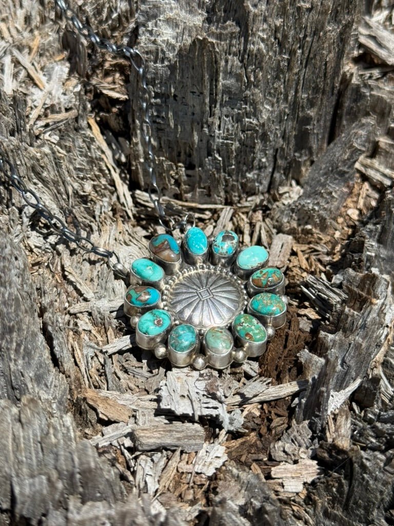 Turquoise Halo Concho Chain Necklace