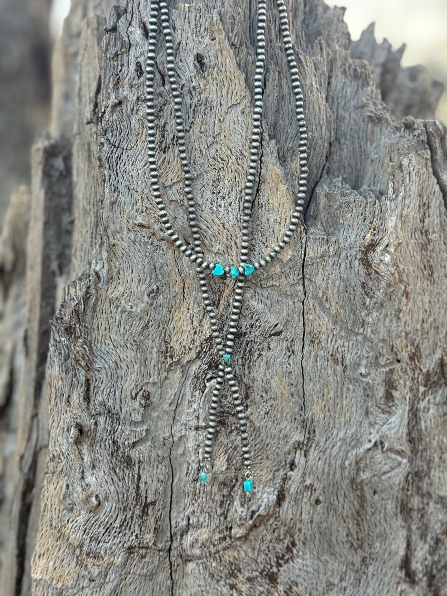 Turquoise Heart Beaded Tassel Necklace