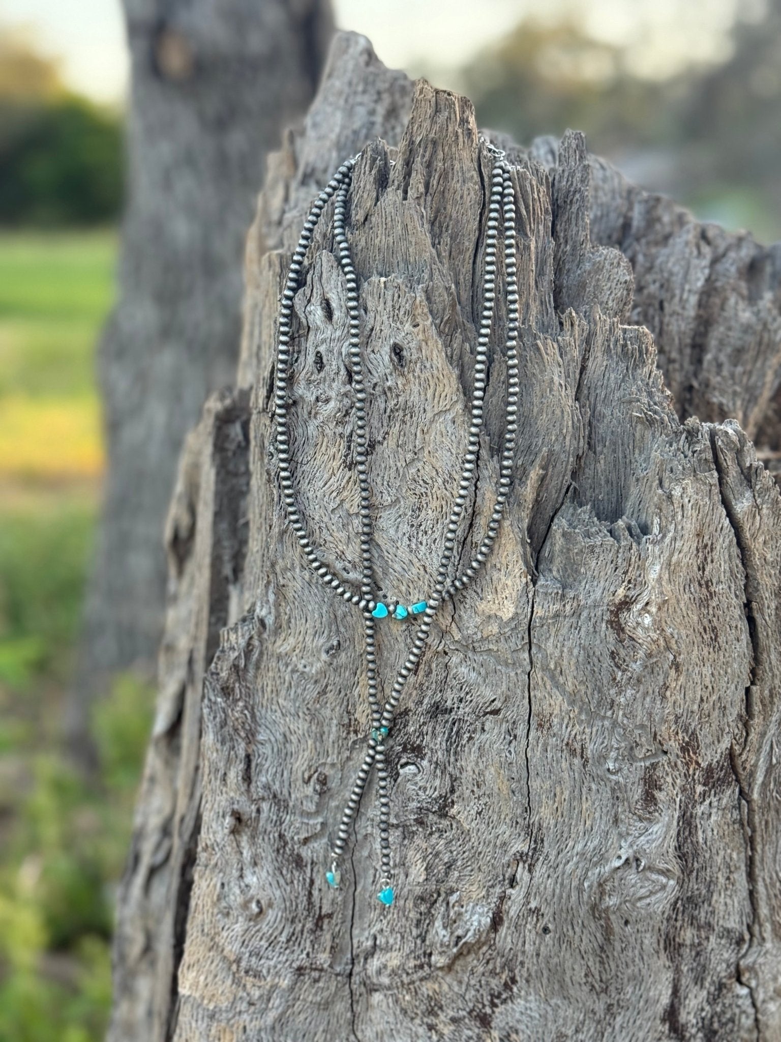 Turquoise Heart Beaded Tassel Necklace