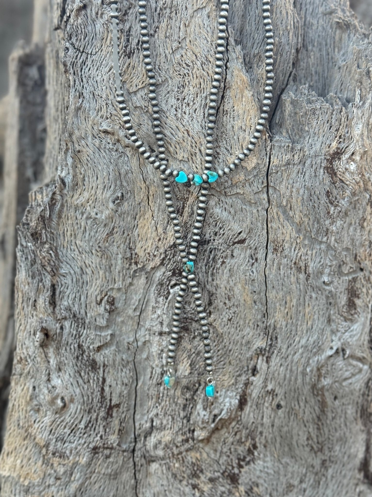Turquoise Heart Beaded Tassel Necklace
