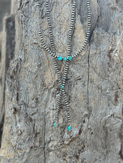 Turquoise Heart Beaded Tassel Necklace