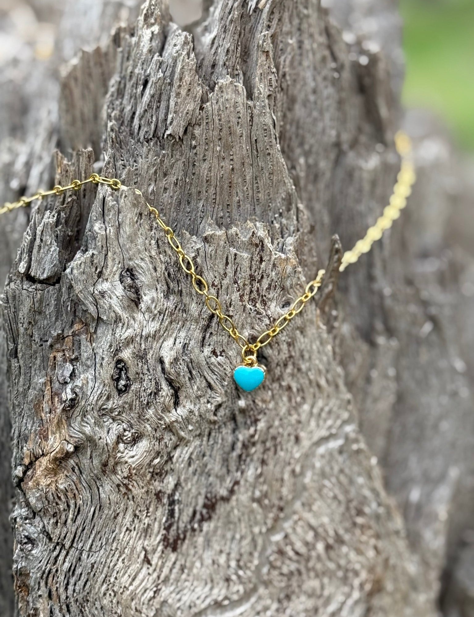 Turquoise Heart Gold Chain Necklace