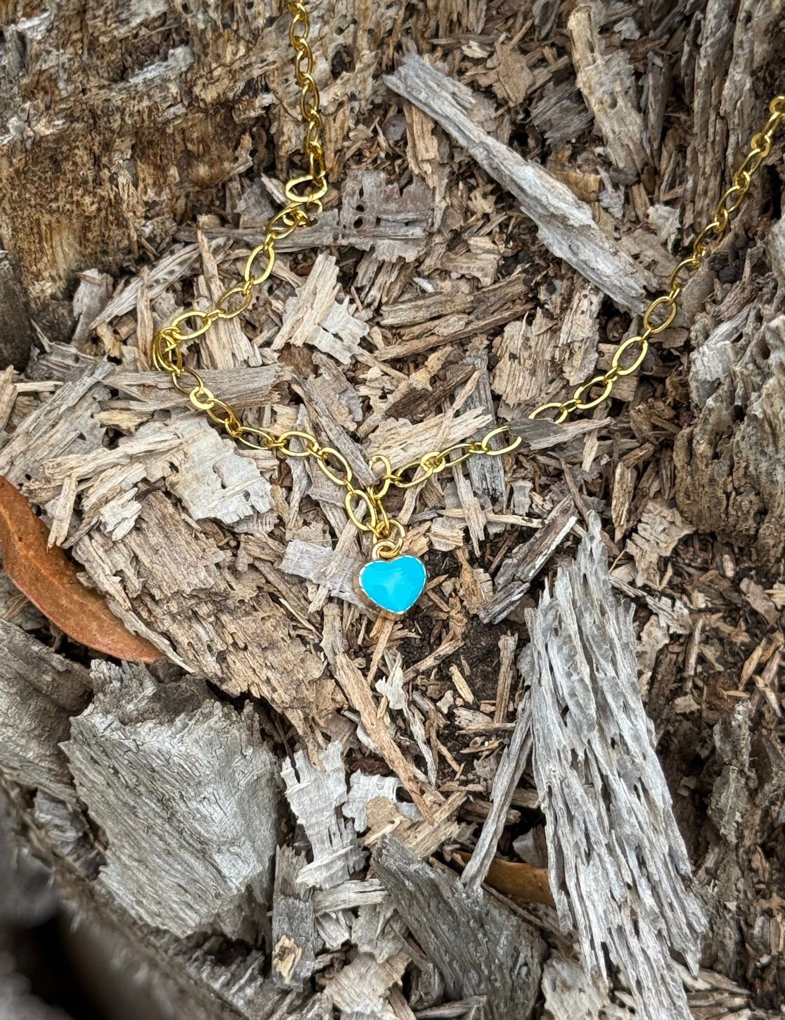 Turquoise Heart Gold Chain Necklace