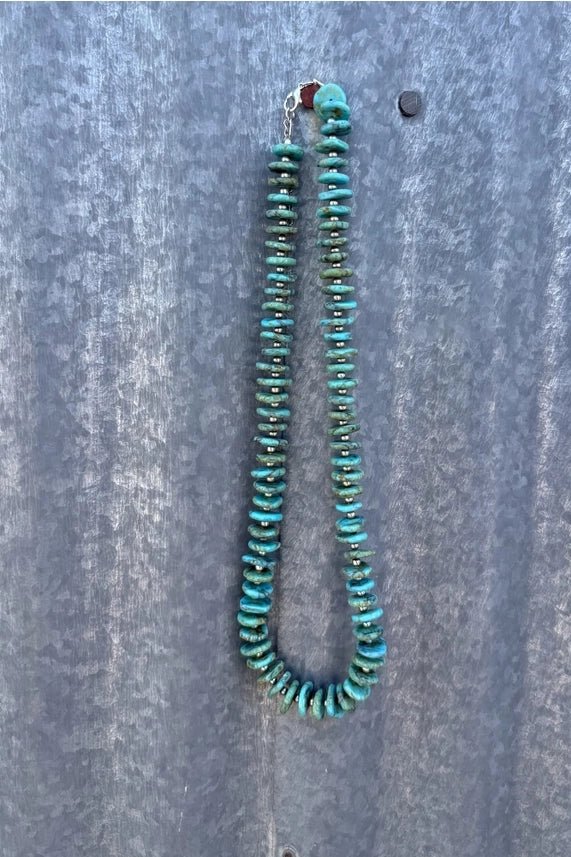 Turquoise Heishi Silver Beaded Necklace