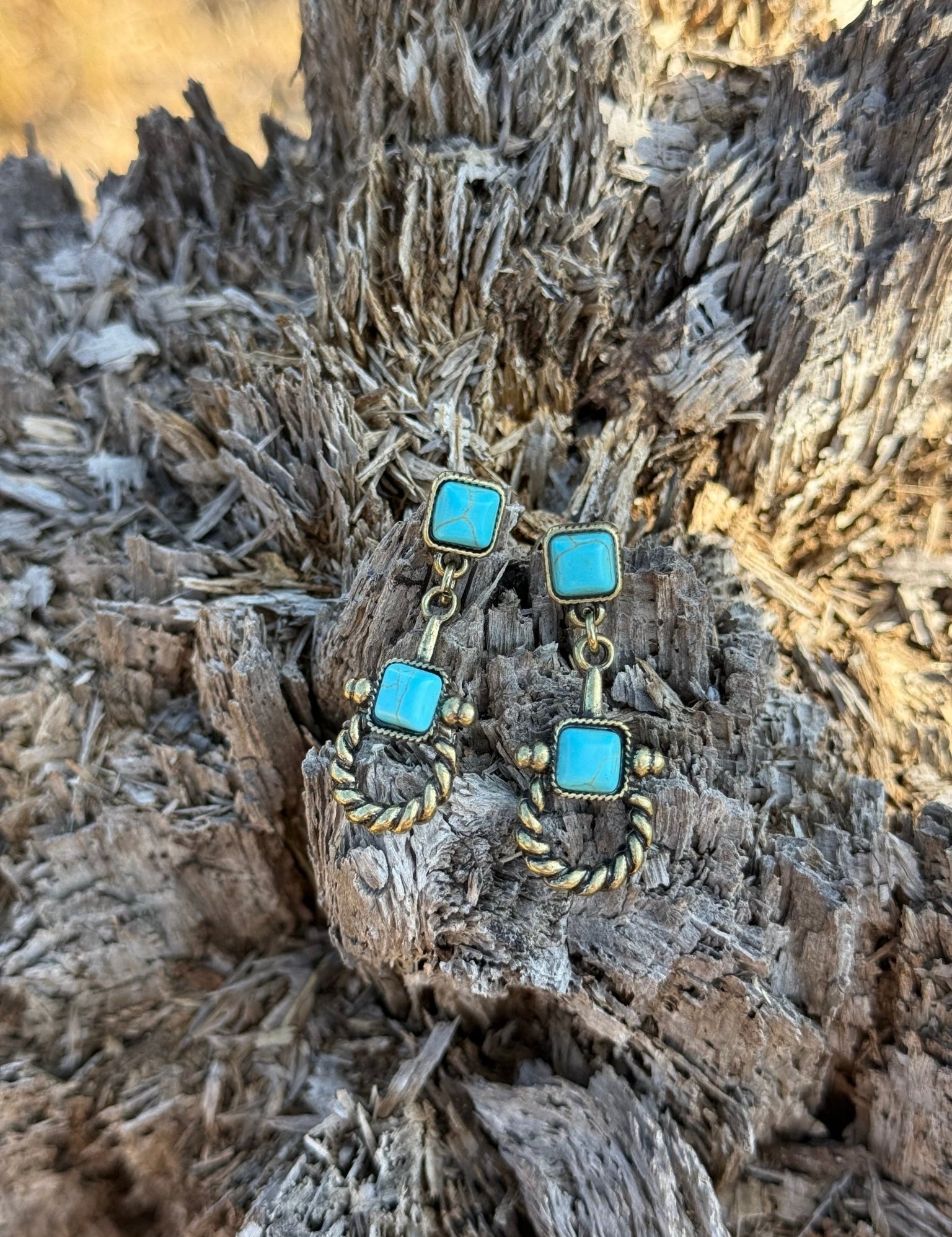 Turquoise Horse Bit Dangle Earrings