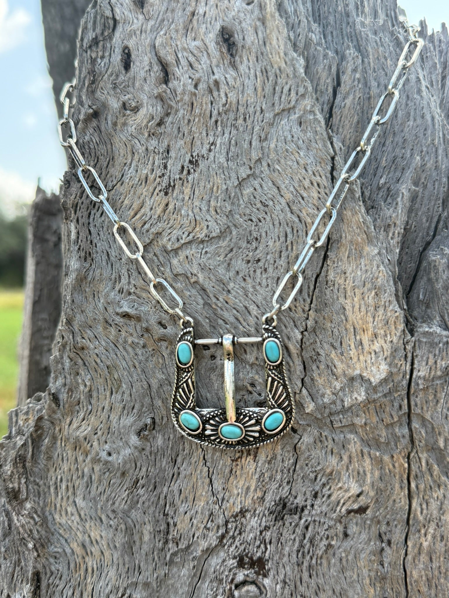 Turquoise Horseshoe Buckle Chain Necklace