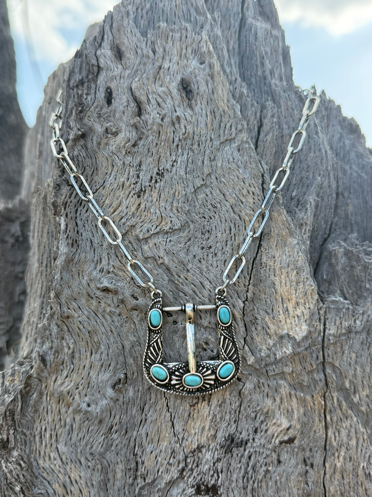 Turquoise Horseshoe Buckle Chain Necklace