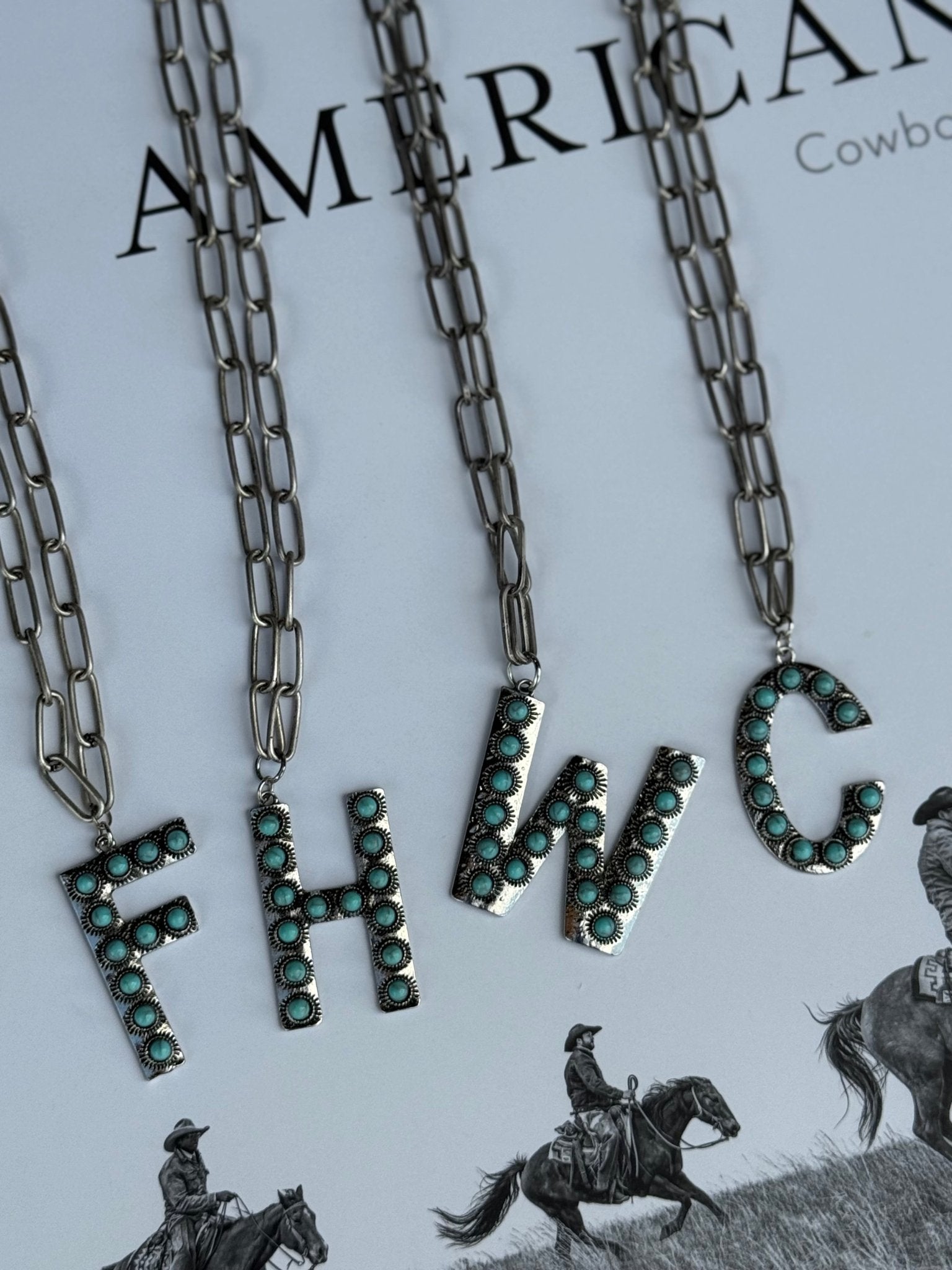 Turquoise Initial Paperclip Chain NecklaceA