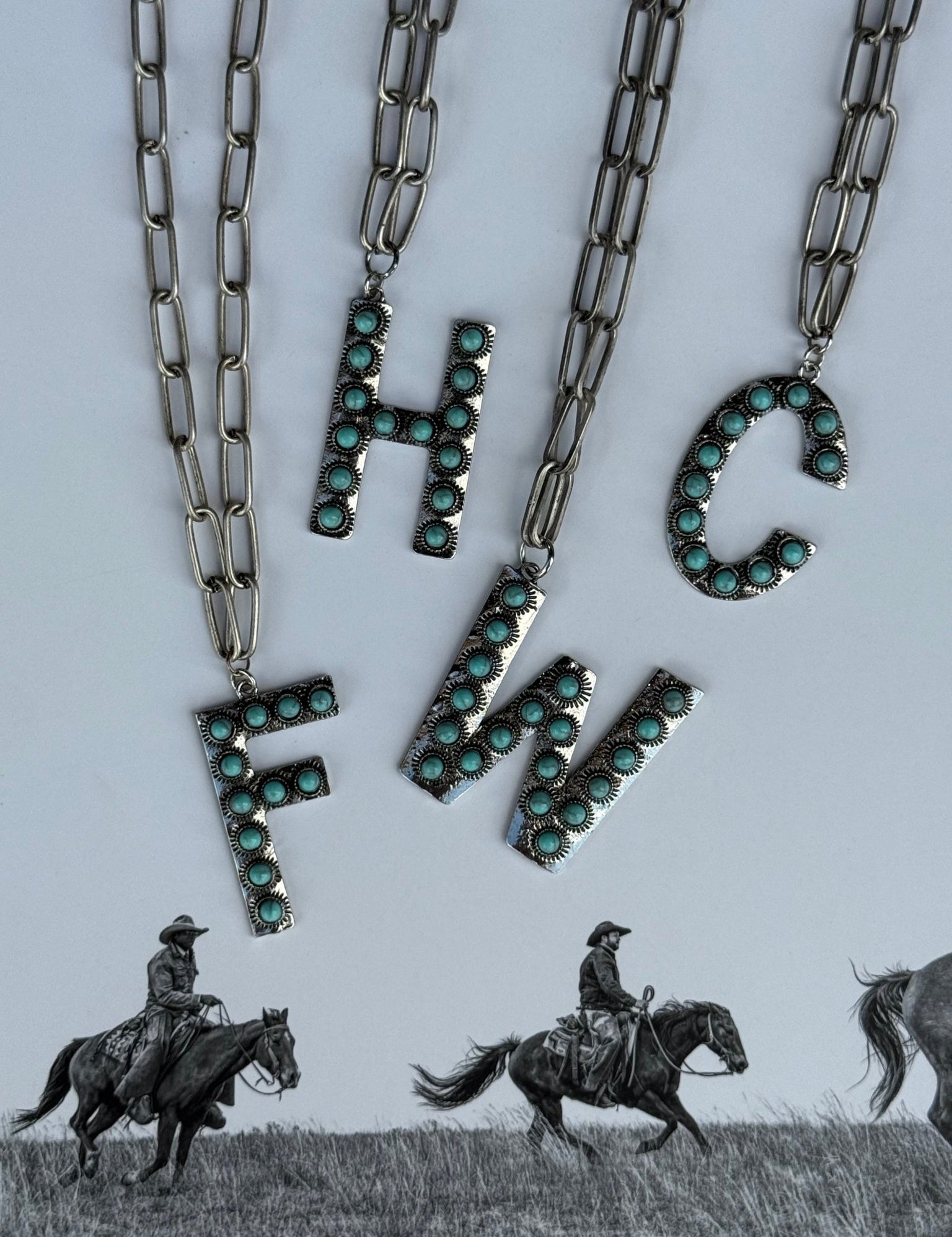 Turquoise Initial Paperclip Chain NecklaceA