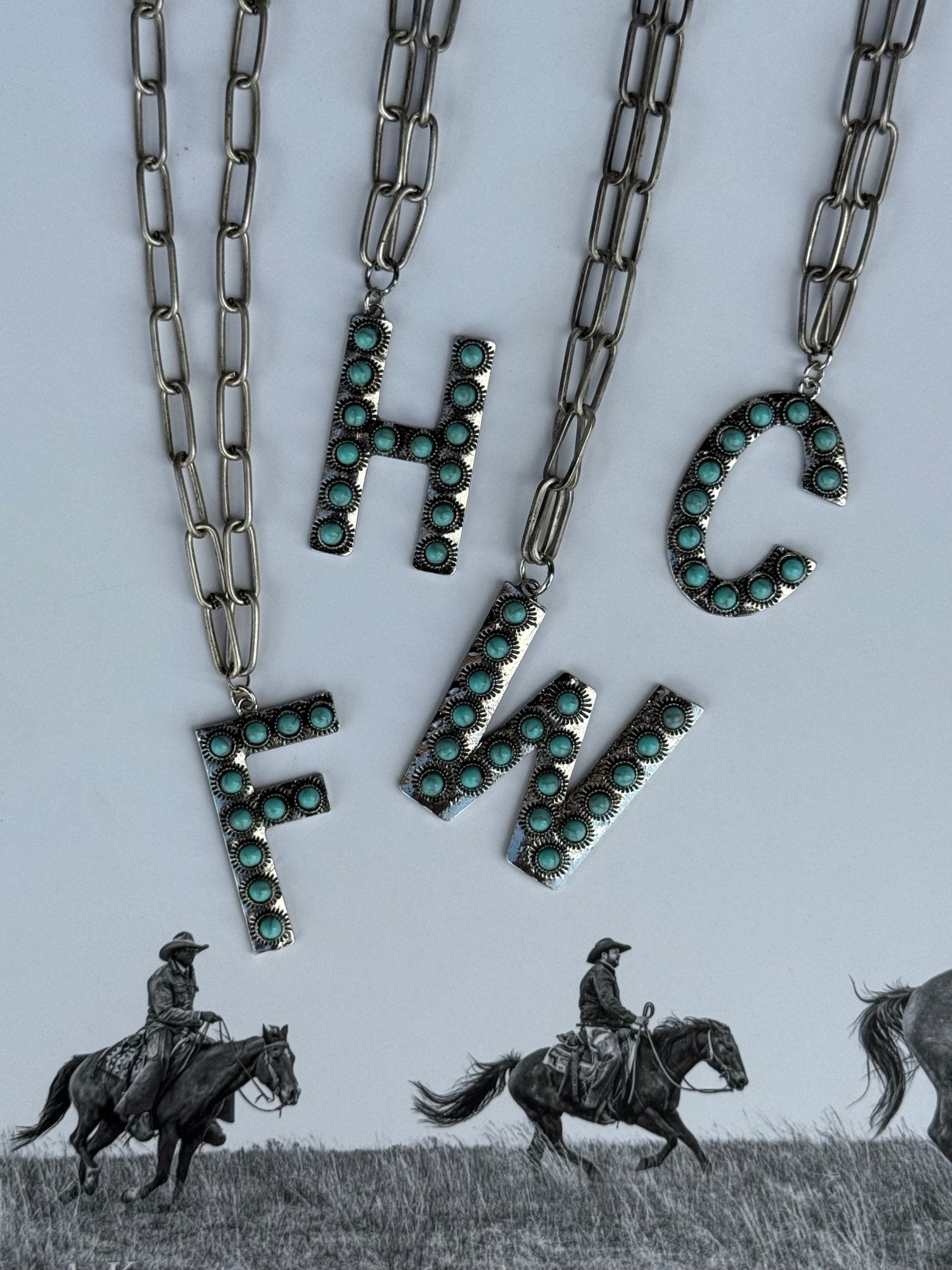 Turquoise Initial Paperclip Chain NecklaceA