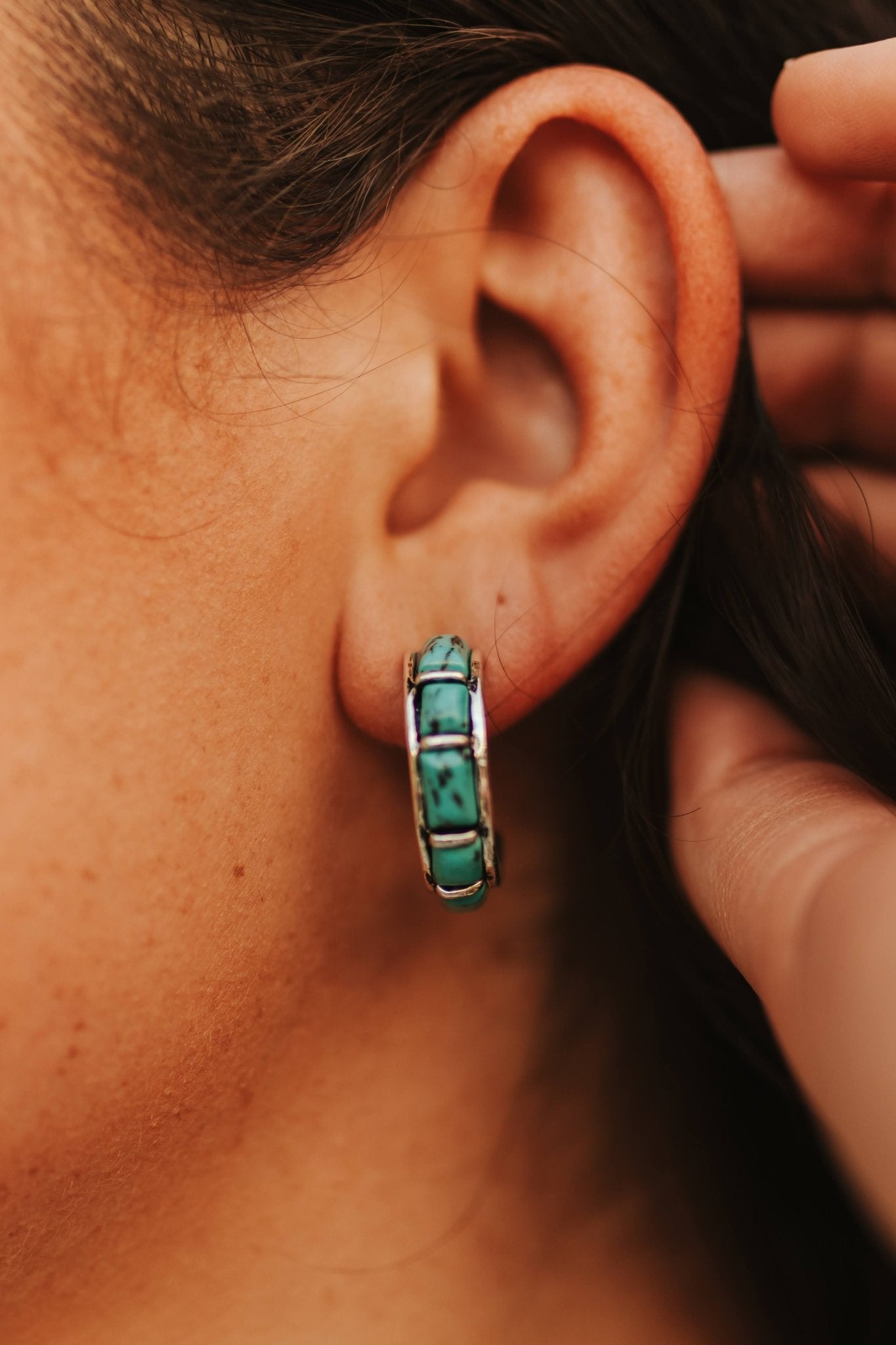 Turquoise Inlay Stone Hoops