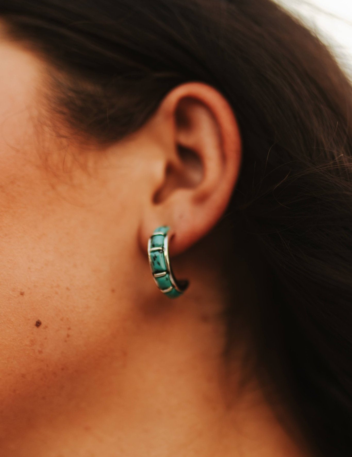 Turquoise Inlay Stone Hoops
