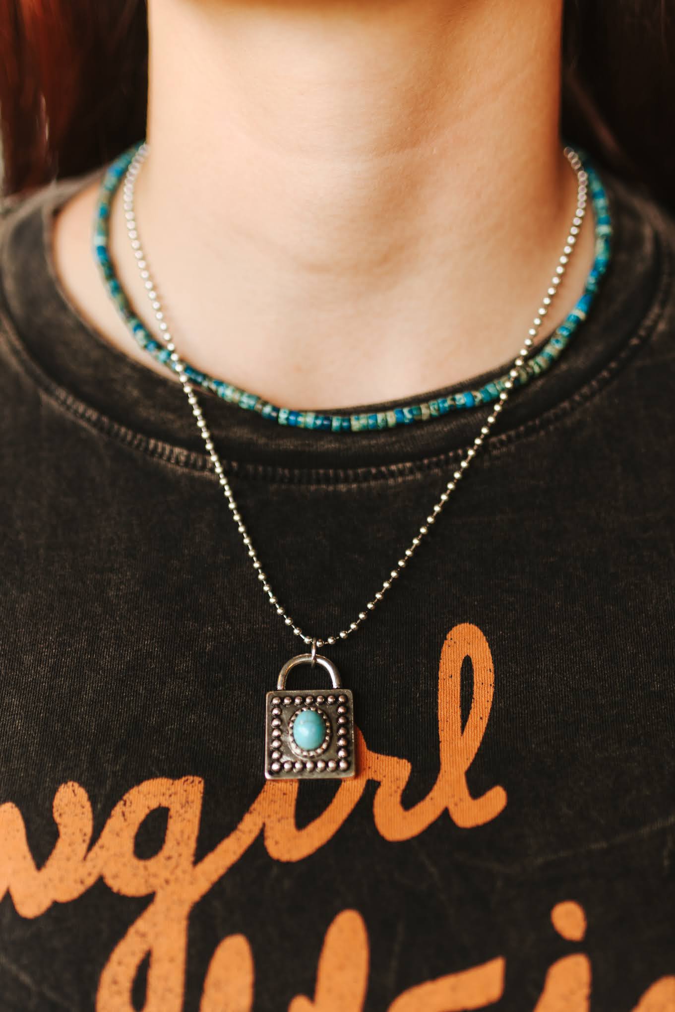 Turquoise Locket Pendant Necklace
