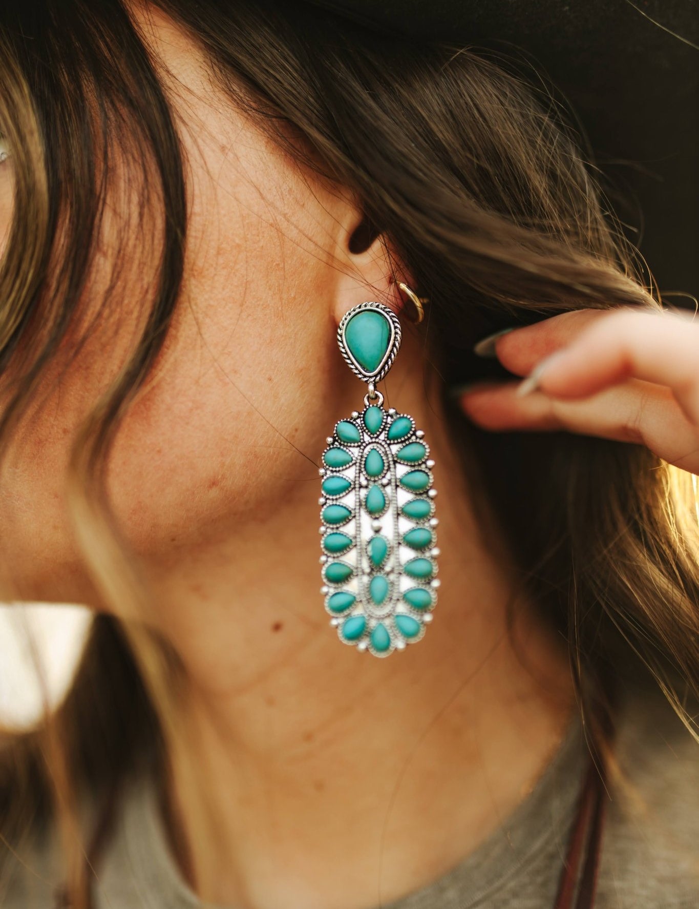 Turquoise Long Cluster Earrings