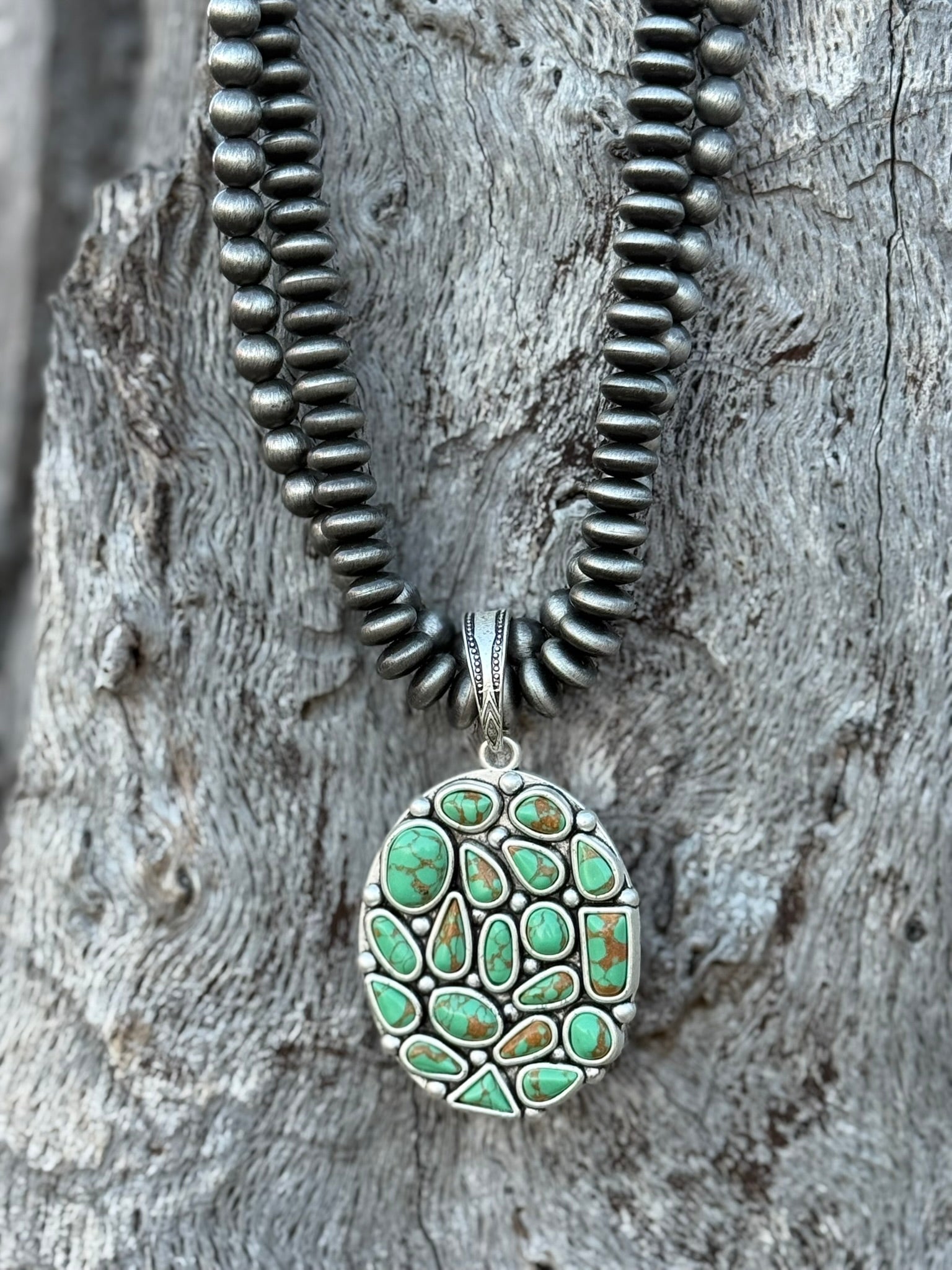 Turquoise Medallion Double Silver Saucer Necklace