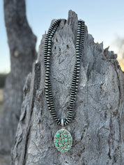 Turquoise Medallion Double Silver Saucer Necklace