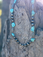 Turquoise Nuggets Silver Beaded Necklace