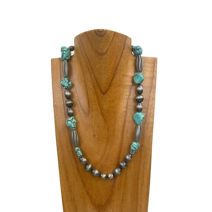Turquoise Nuggets Silver Beaded Necklace