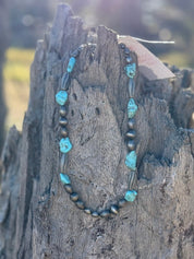 Turquoise Nuggets Silver Beaded Necklace