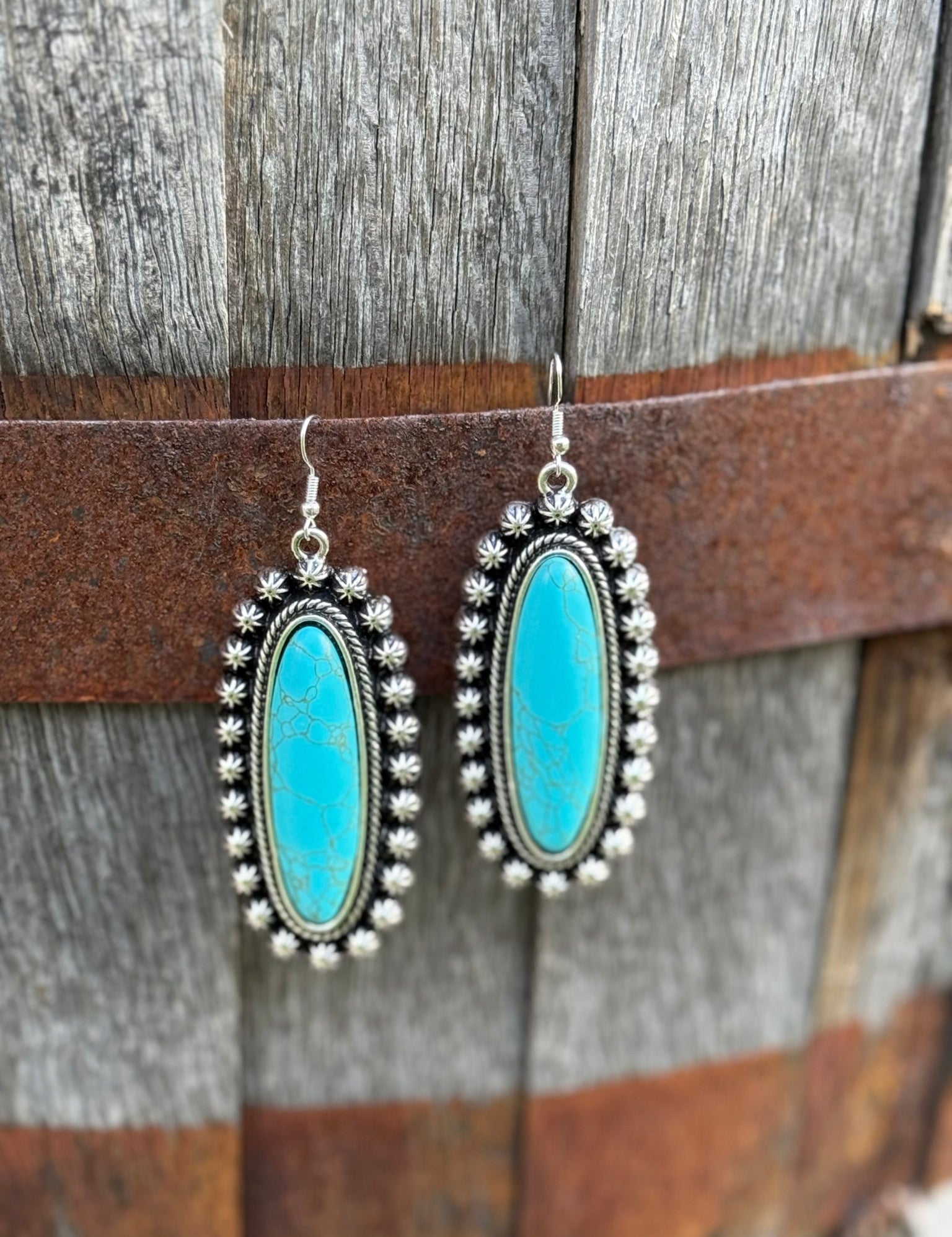 Turquoise Oval Concho Earrings
