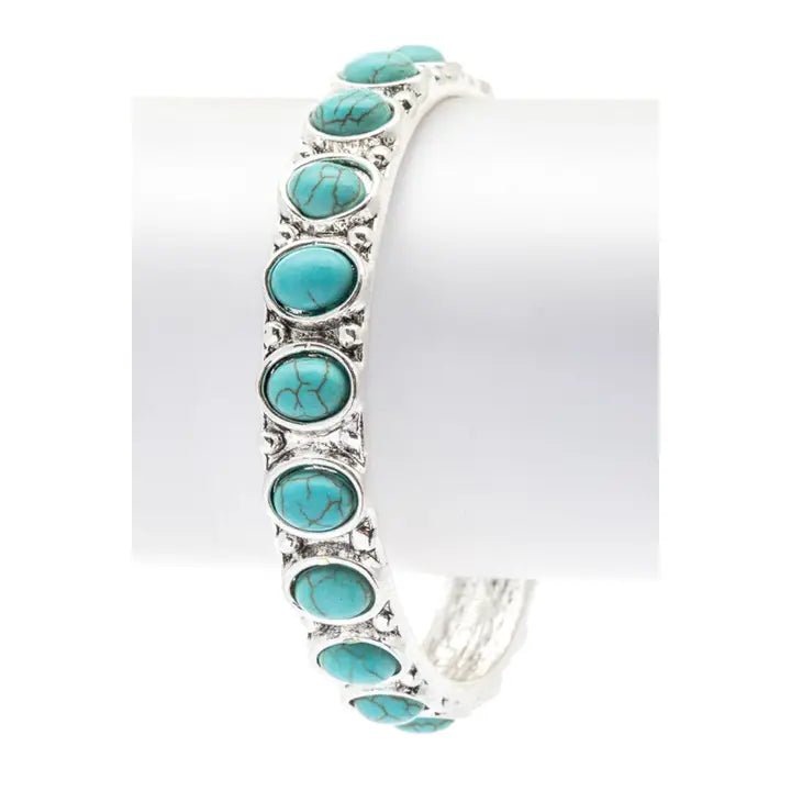 Turquoise Oval Stone Pave Bangle Bracelet