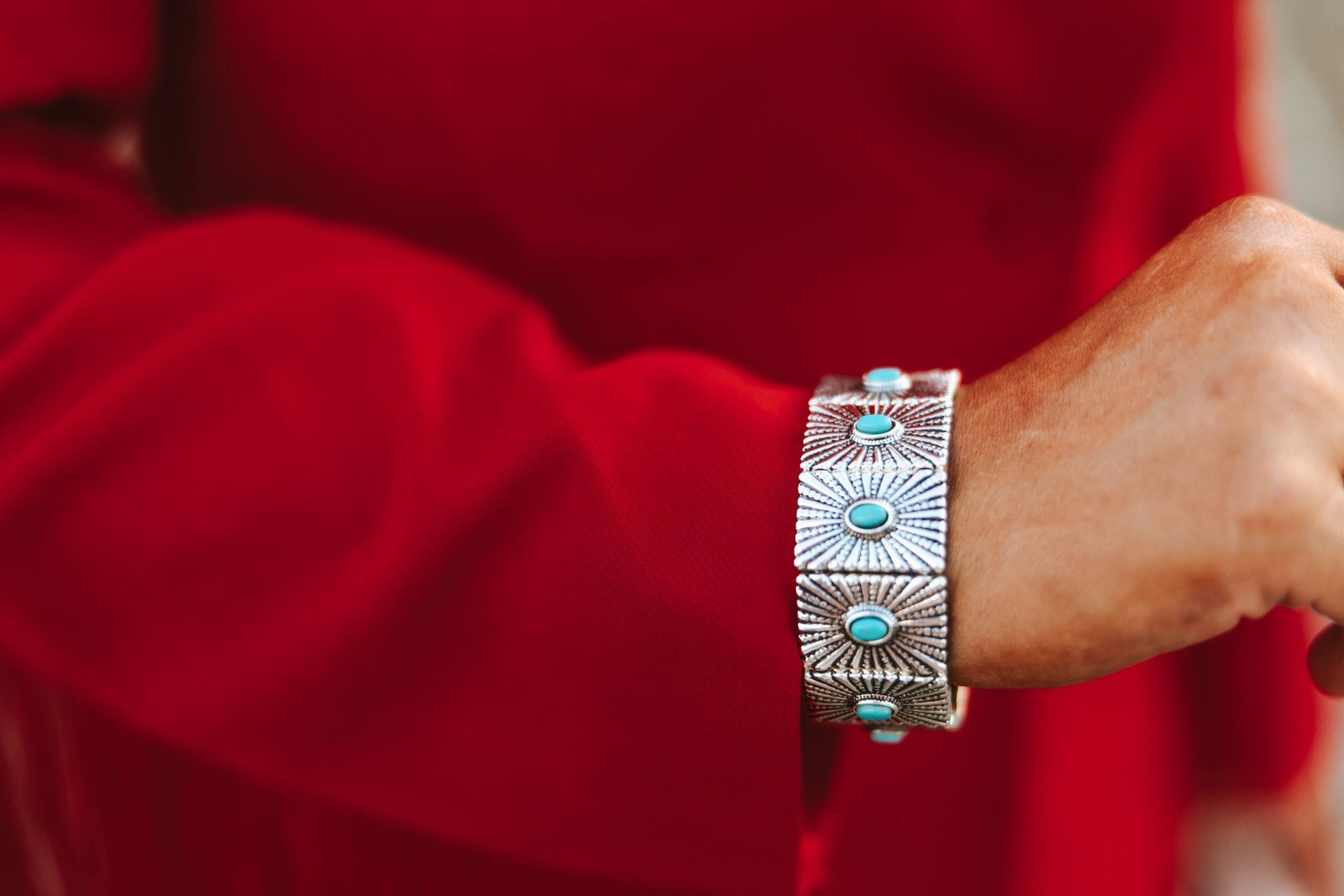 Turquoise Rectangle Concho Stretch Bracelet