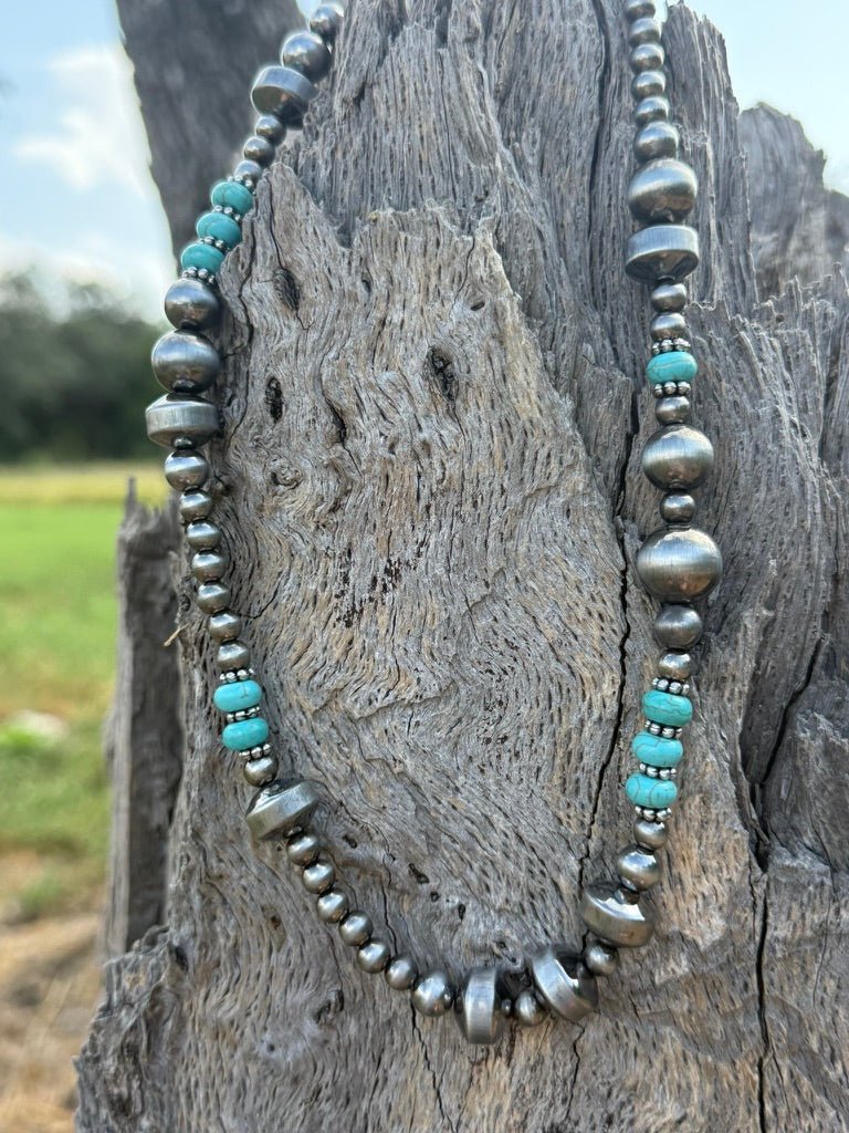 Turquoise Rondelle & Silver Beaded Necklace