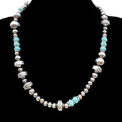 Turquoise Rondelle & Silver Beaded Necklace