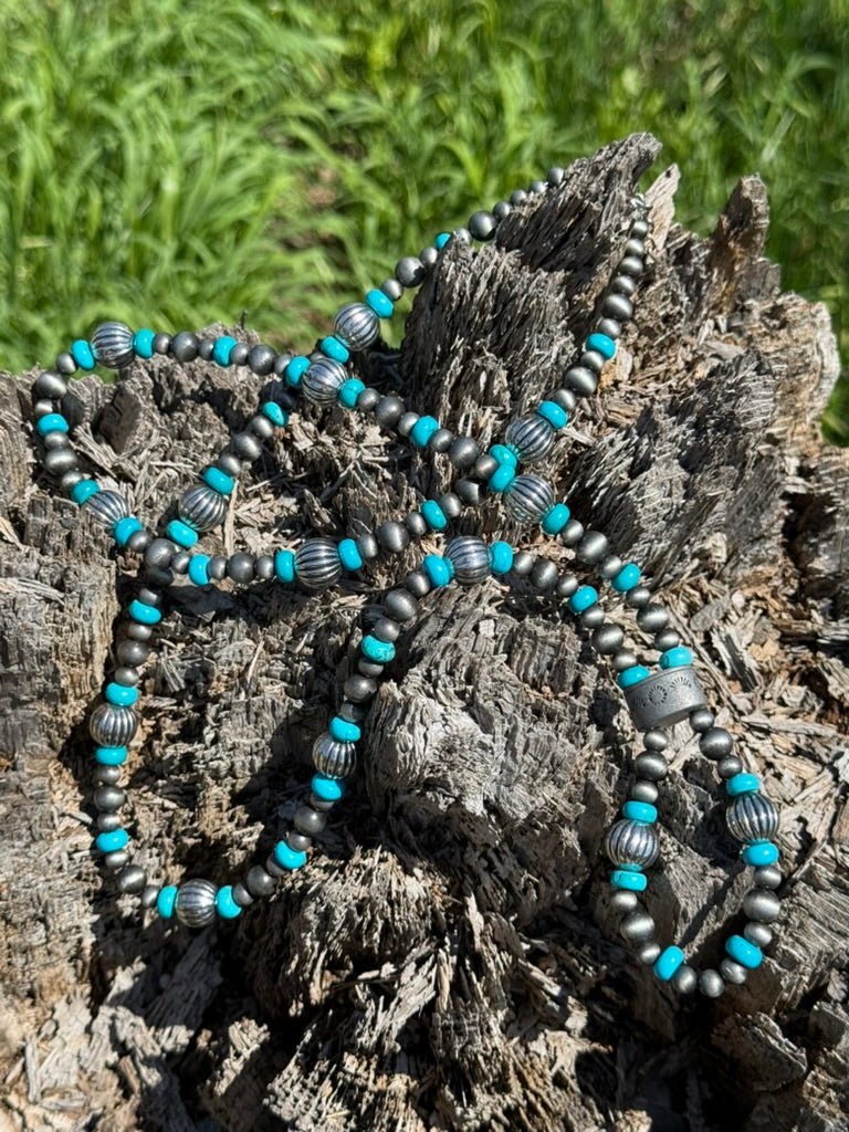 Turquoise Roundel Squash Beaded Necklace