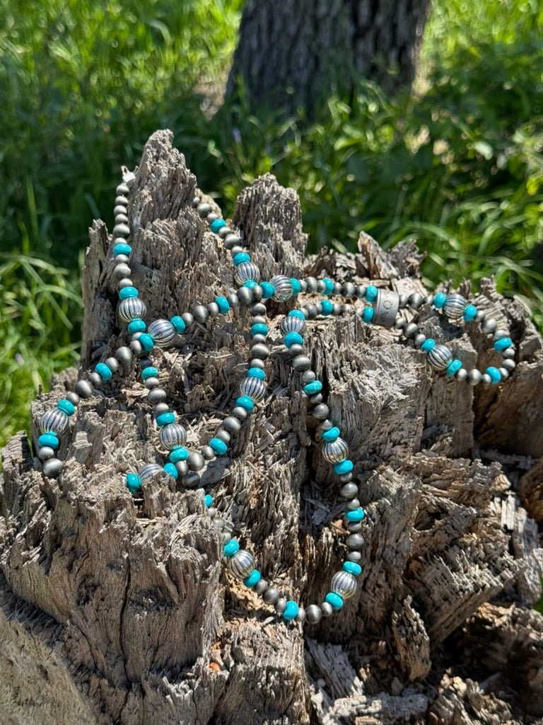 Turquoise Roundel Squash Beaded Necklace