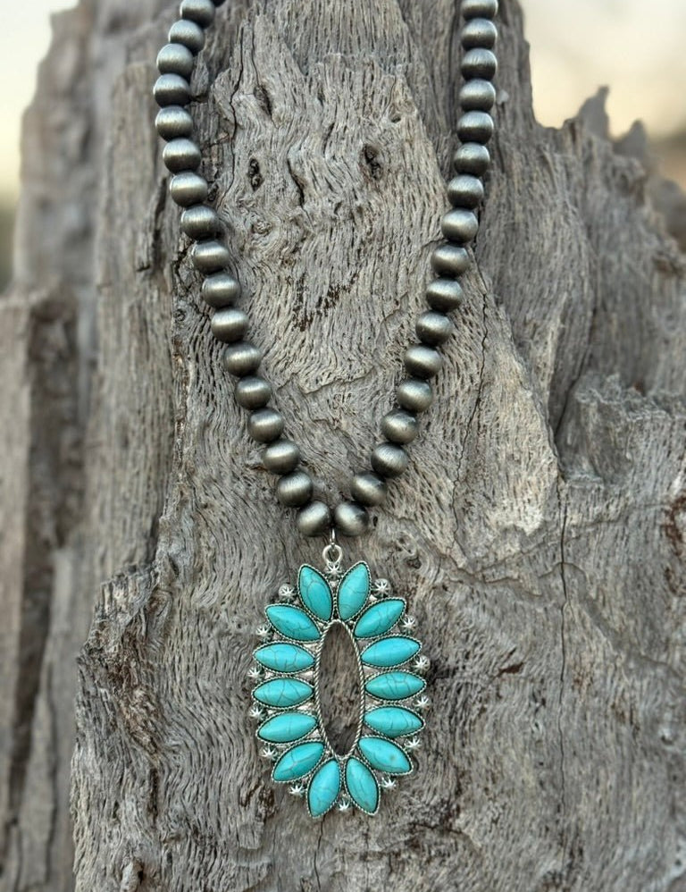 Turquoise Stone Beads Sunburst Necklace