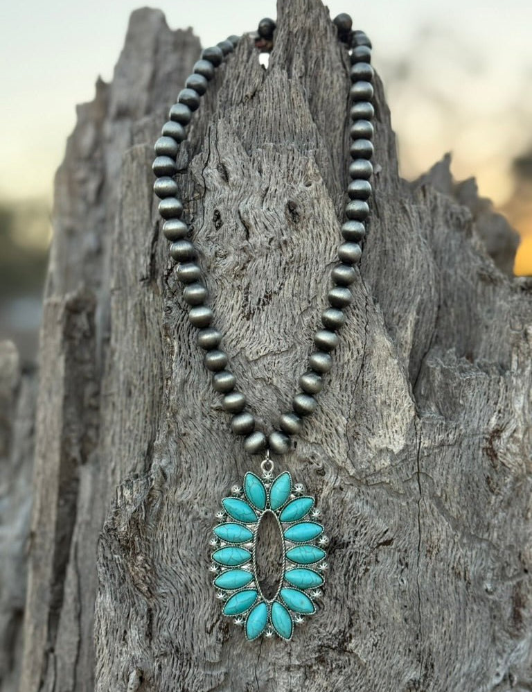 Turquoise Stone Beads Sunburst Necklace