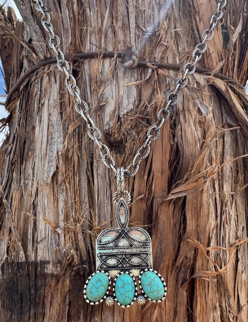 Turquoise Stone Boot Stitch Necklace