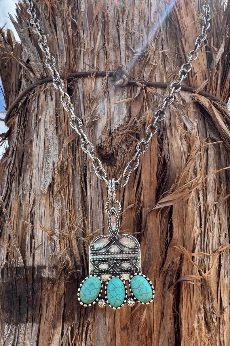 Turquoise Stone Boot Stitch Necklace