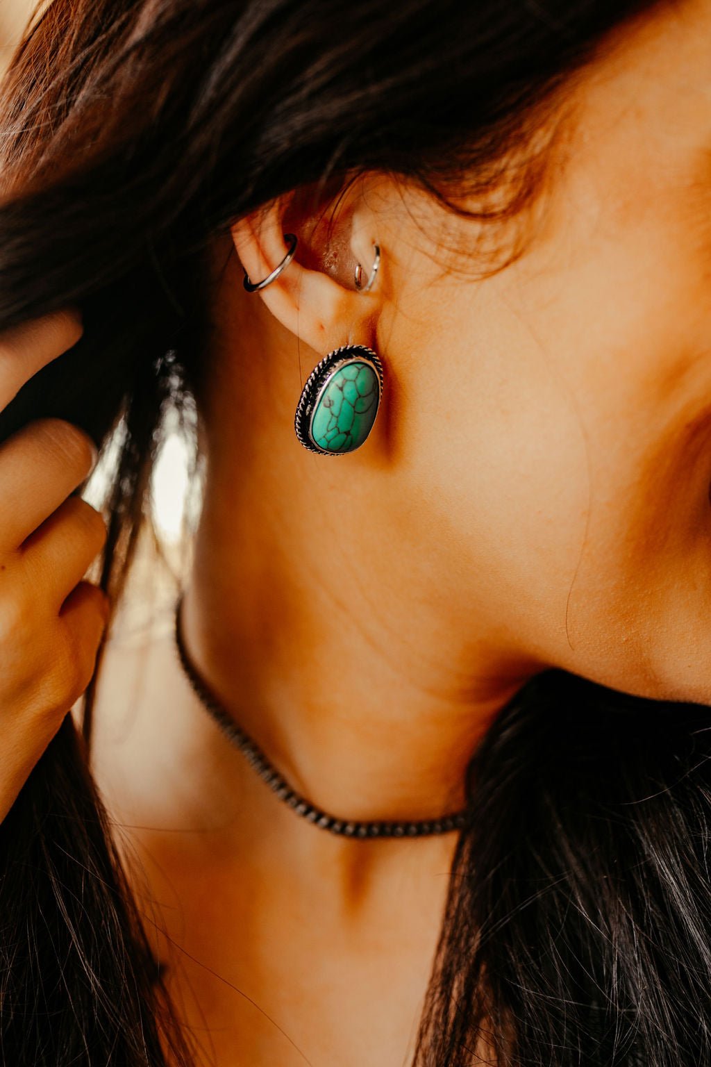 Turquoise Stone Braid Stud EarringsTurquoiseOS