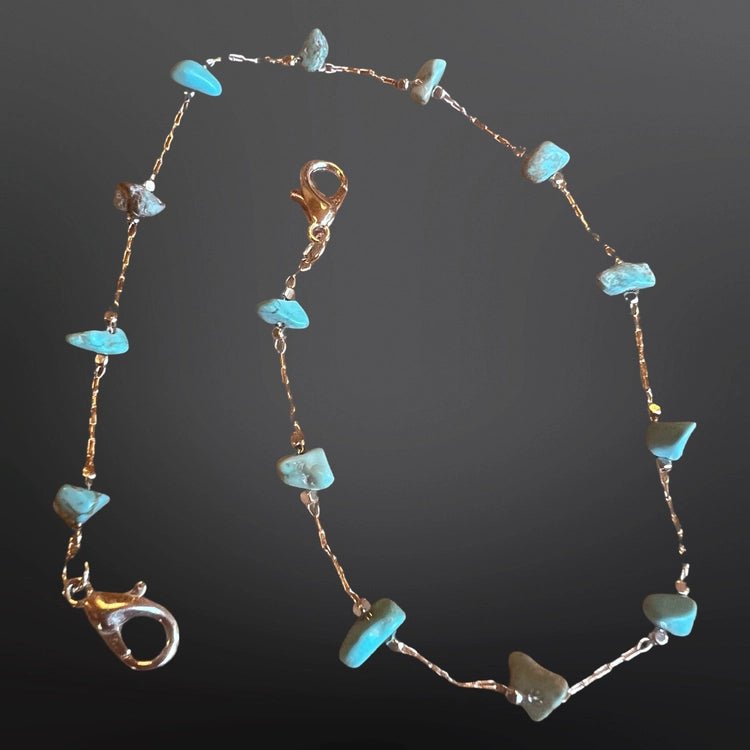 Turquoise Stone Chips Trucker Hat Chain Silver