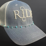 Turquoise Stone Chips Trucker Hat Chain Silver