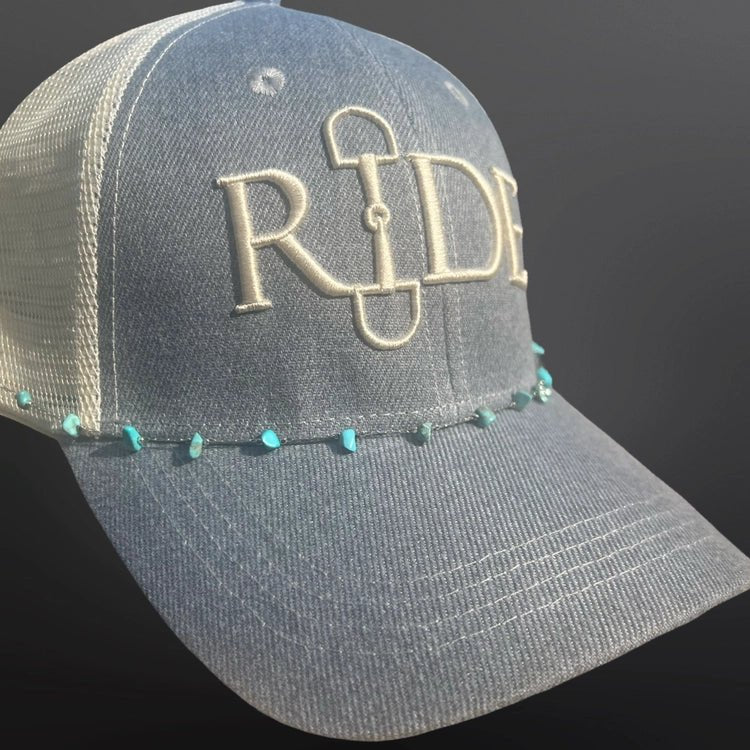 Turquoise Stone Chips Trucker Hat Chain Silver