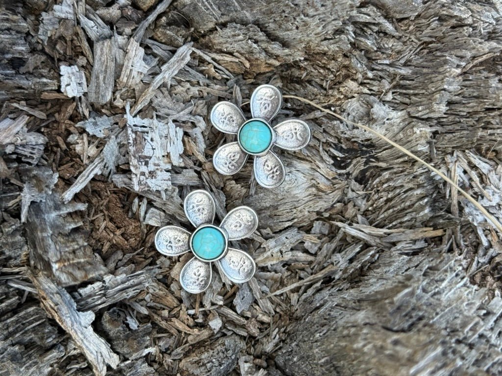 Turquoise Stone Flower Earrings