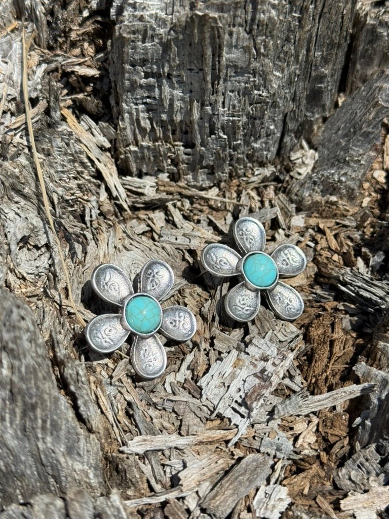 Turquoise Stone Flower Earrings