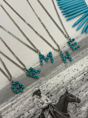 Turquoise Stone Initial NecklaceA