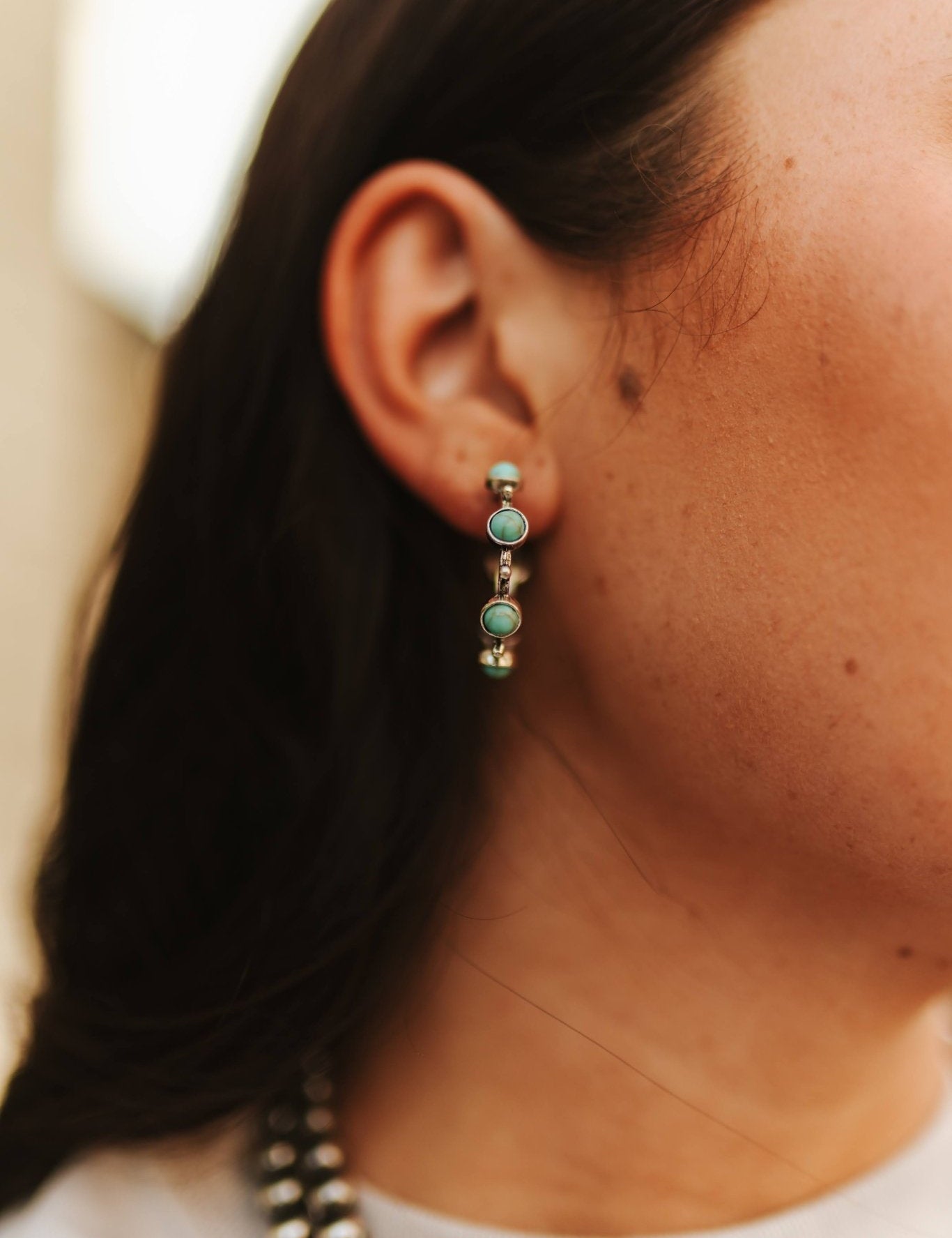 Turquoise Stone Western Hoop Earrings
