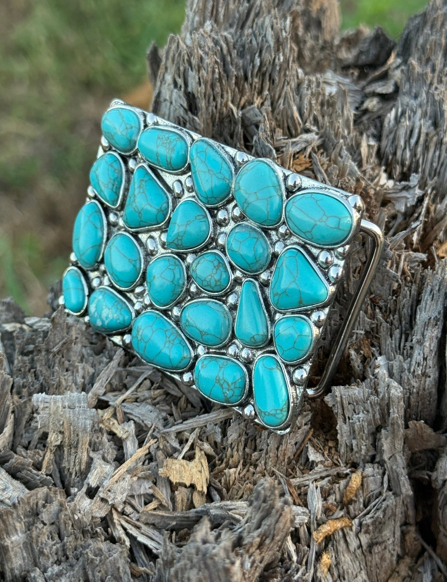 Turquoise Stones Rectangle Belt Buckle